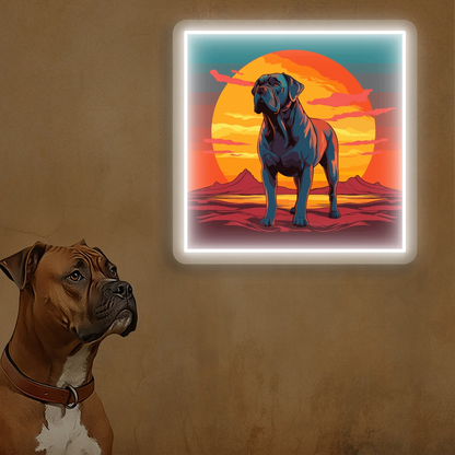 Sunset Canyon Mastiff Dog Neon Artwork in White LED