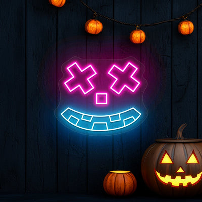 X-Eyes Pumpkin Face Neon Sign | Iceblue