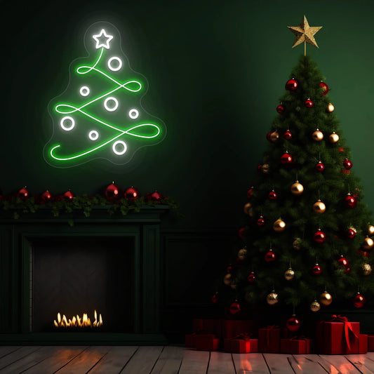 Star Swirl Christmas Tree Neon Sign | White