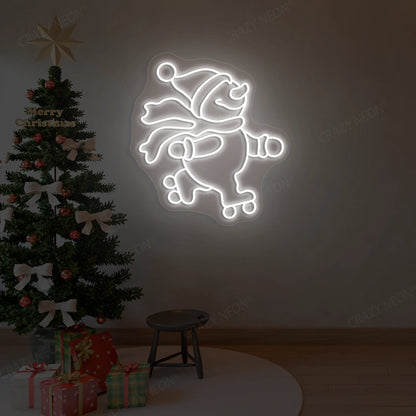 Skating Snowman Neon Sign | white