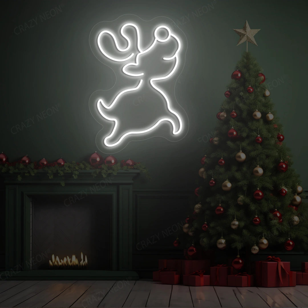 Prancing Reindeer Neon Sign | White