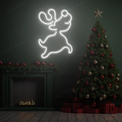 Prancing Reindeer Neon Sign | White