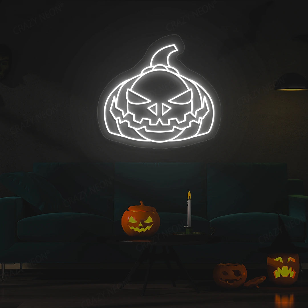 Evil Pumpkin Face Neon Sign | White