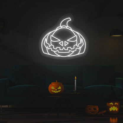 Evil Pumpkin Face Neon Sign | White