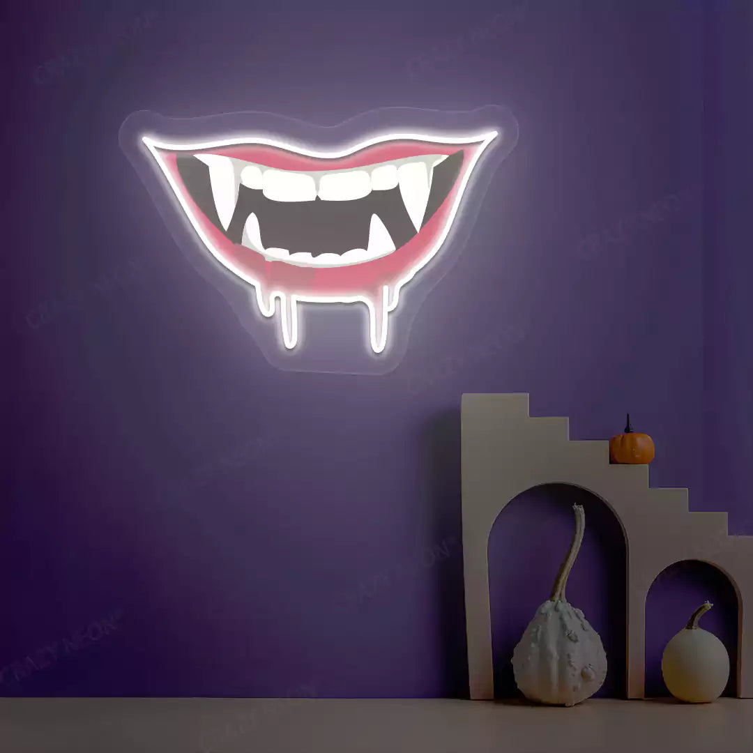 Dripping Vampire Smile Neon Artwork | White