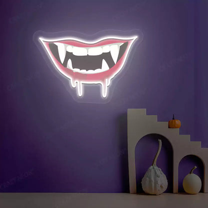 Dripping Vampire Smile Neon Artwork | White