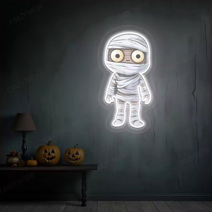 Wide-Eyed Mummy Neon Artwork | White