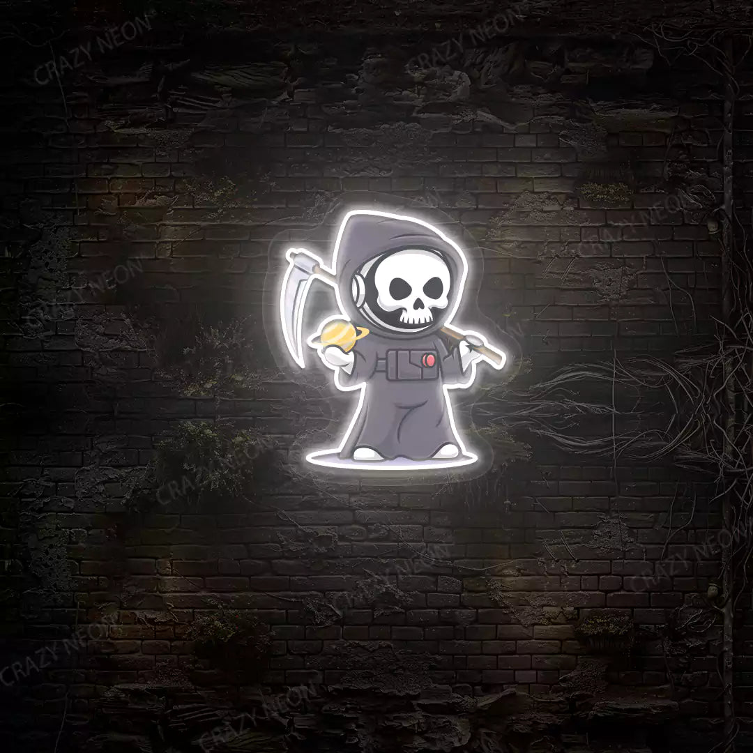 Astronaut Grim Reaper Neon Artwork | White