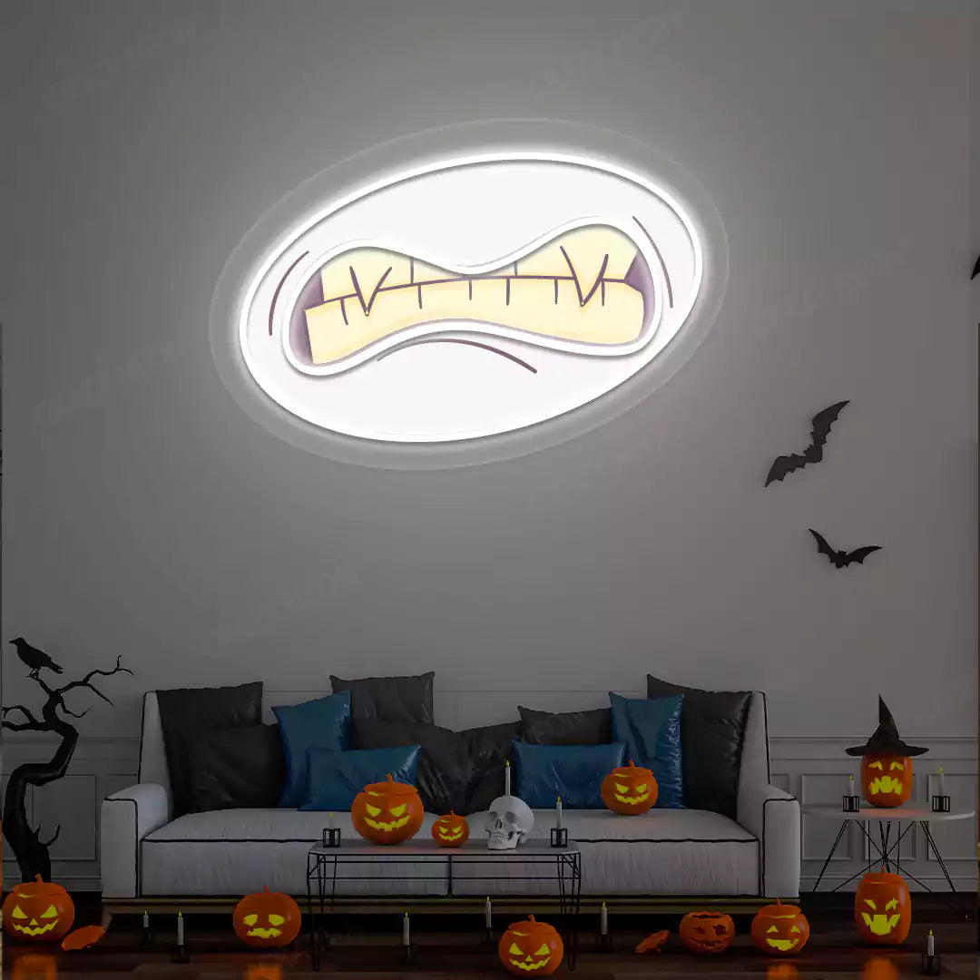 Grotesque Monster Mouth Neon Artwork | White