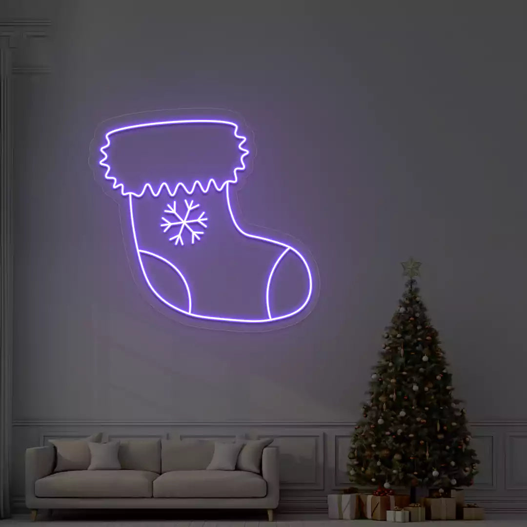 Snowflake Stocking Neon Sign | Purple