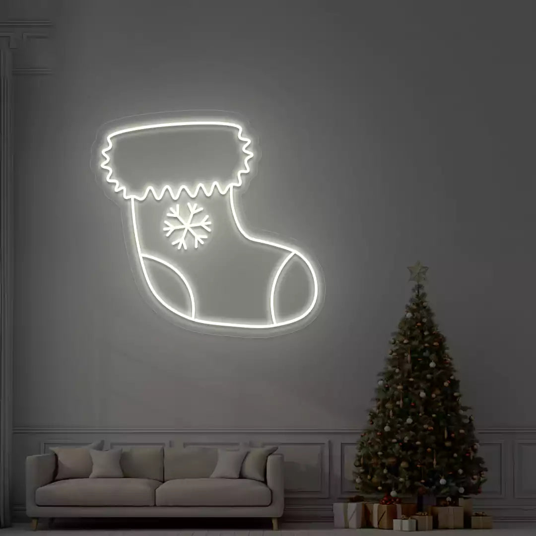 Snowflake Stocking Neon Sign | Warmwhite