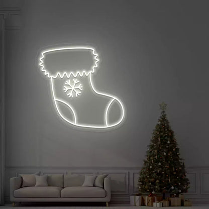 Snowflake Stocking Neon Sign | Warmwhite