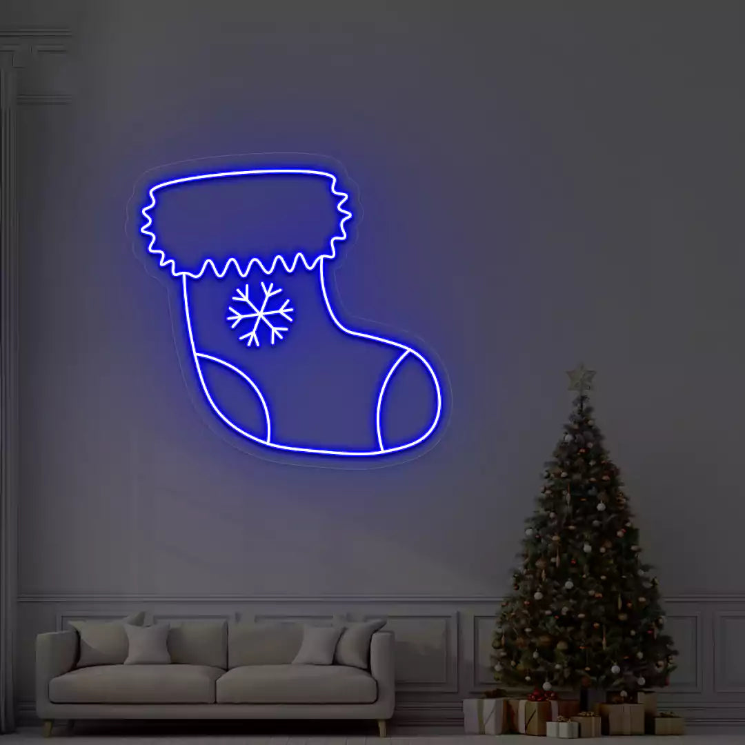 Snowflake Stocking Neon Sign | Blue