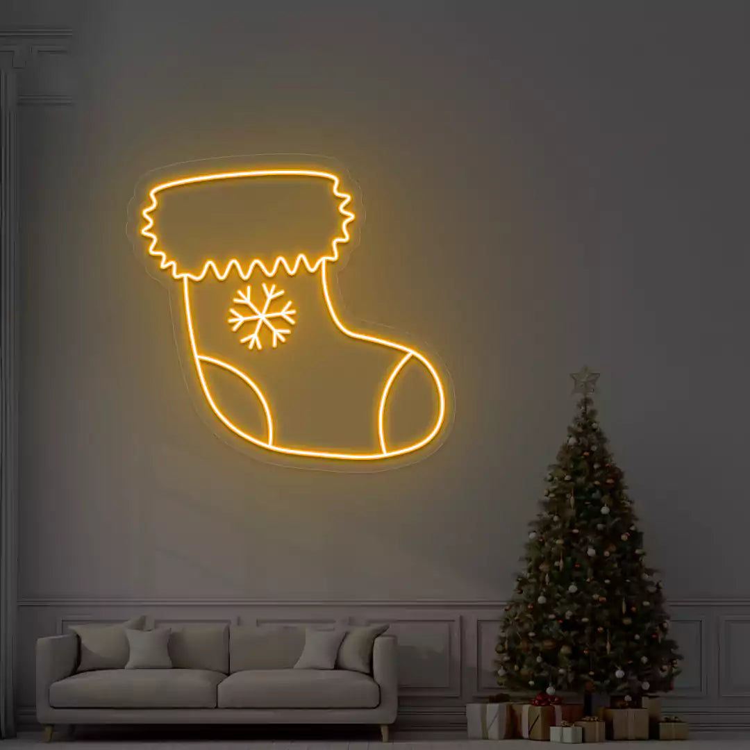 Snowflake Stocking Neon Sign | Orange