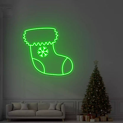 Snowflake Stocking Neon Sign | Green