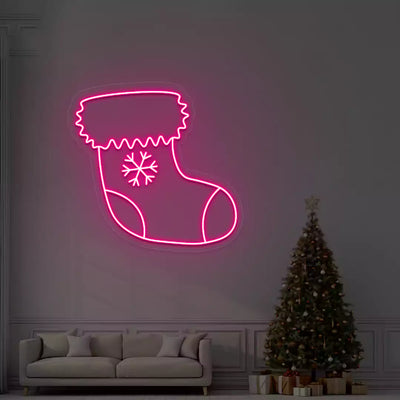 Snowflake Stocking Neon Sign | Pink