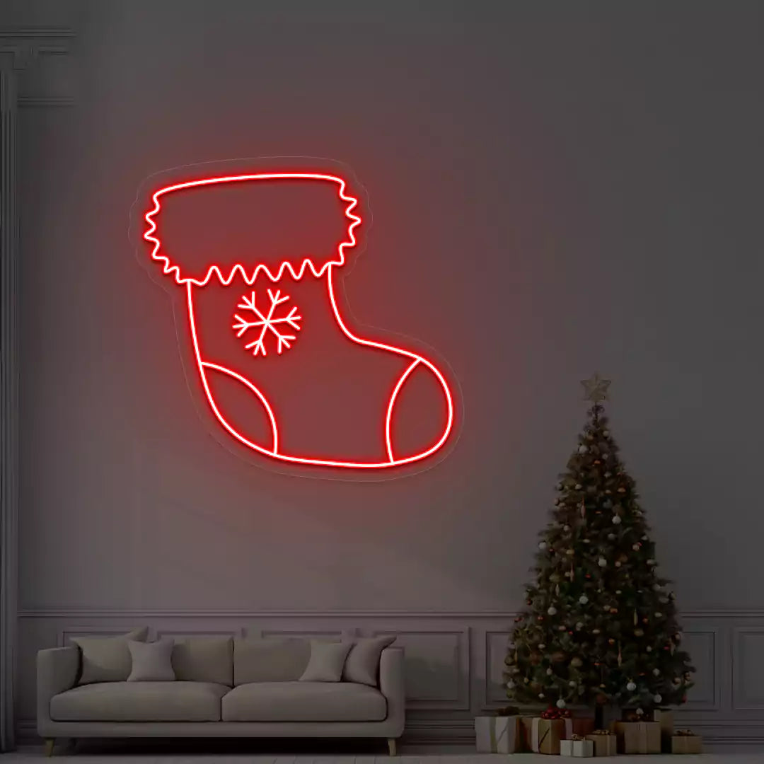 Snowflake Stocking Neon Sign | Red