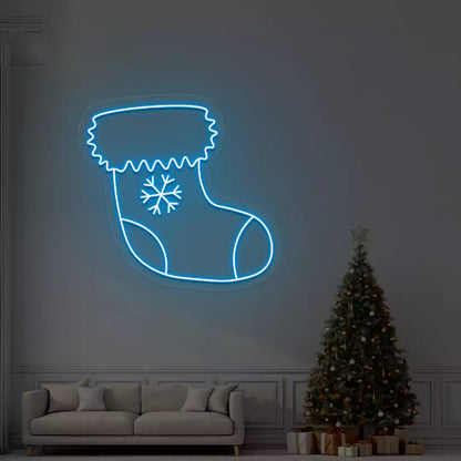 Snowflake Stocking Neon Sign | Iceblue
