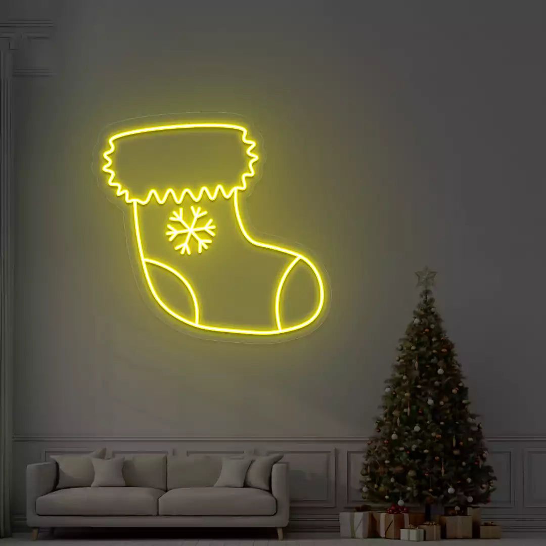 Snowflake Stocking Neon Sign | Yellow