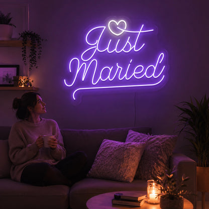 Just Married Vows Wedding Neon Sign in Purple color