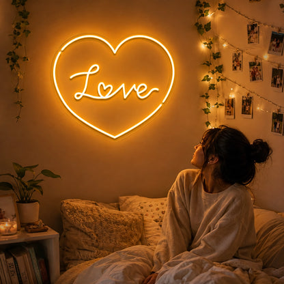 Heartfelt Love Neon Sign in Orange color 