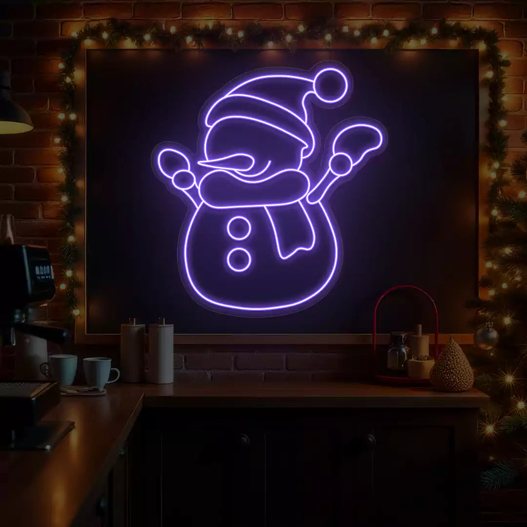 Cheerful Snowman Neon Sign | Purple