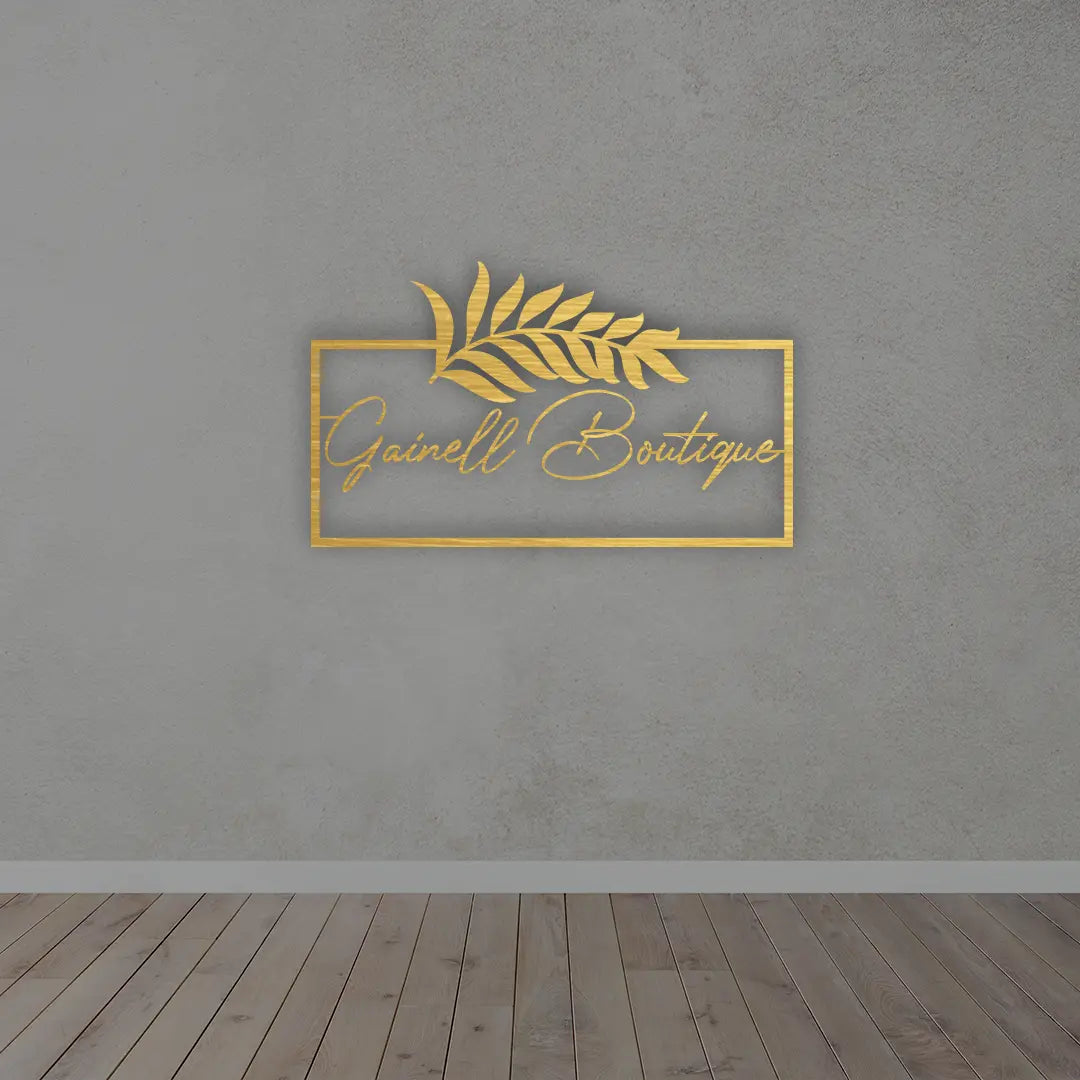 Personalized Rectangular Metal Name Sign in golden colour mounted on wall 