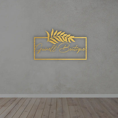 Personalized Rectangular Metal Name Sign in golden colour mounted on wall 