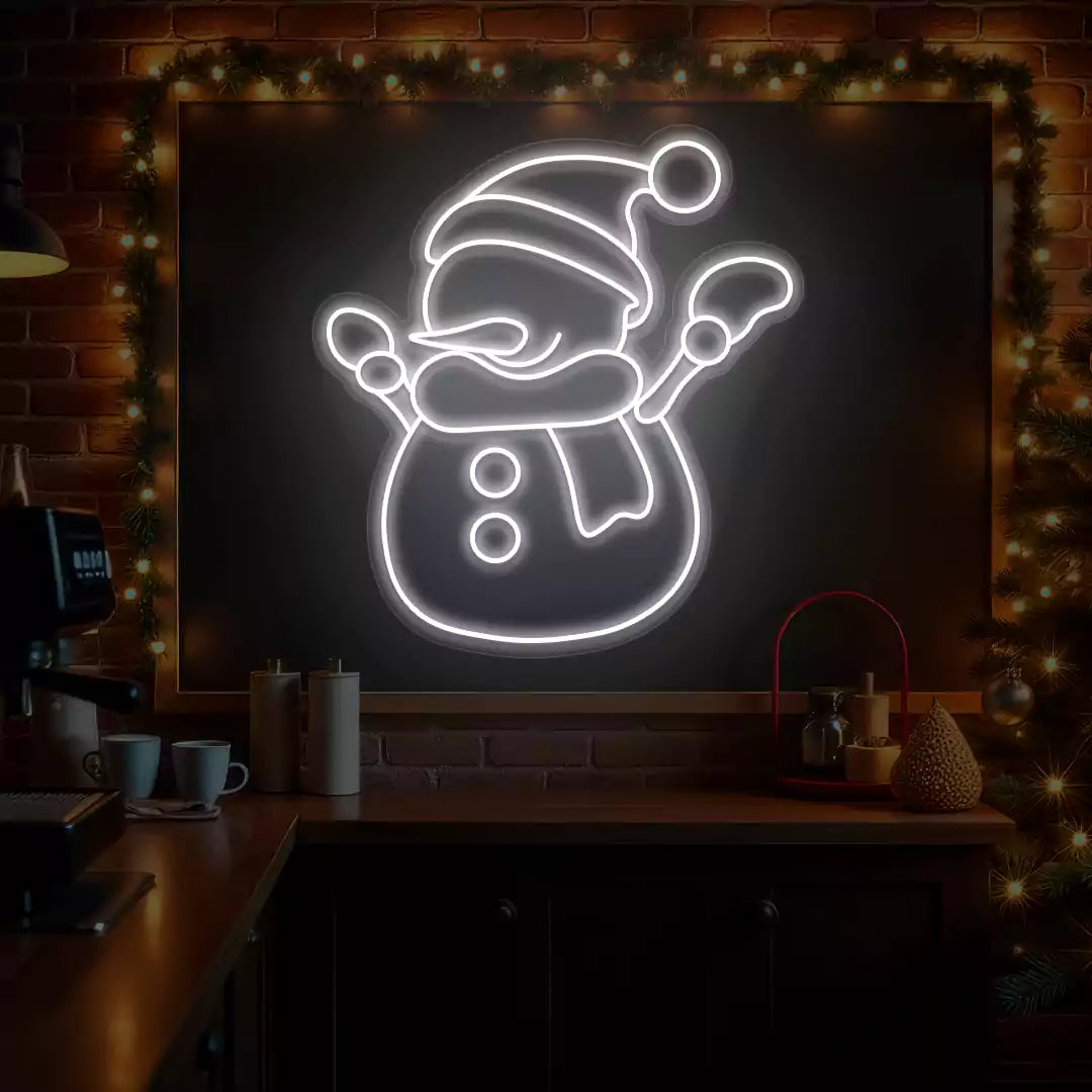 Cheerful Snowman Neon Sign | White