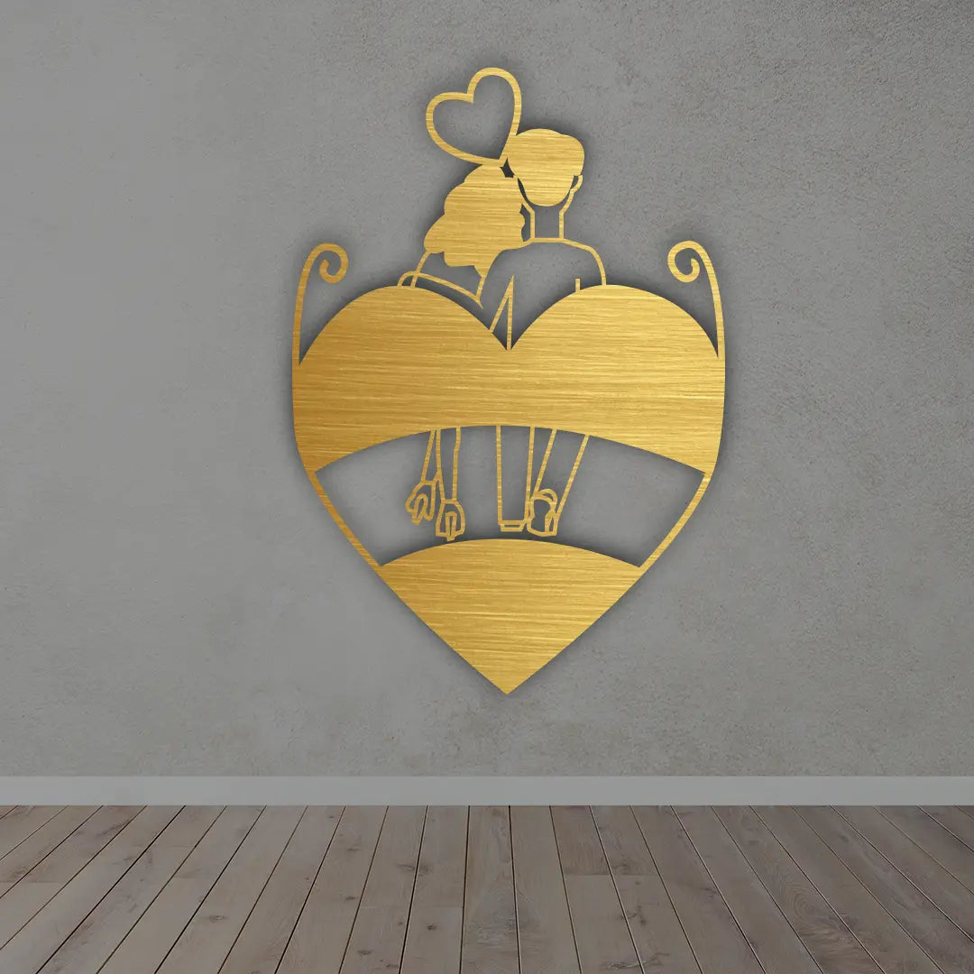 Couple Metal Wall Art Sign in golden yellow