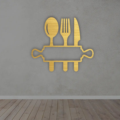 Personalize Kitchen Metal Sign in golden Colour mounted on wall 