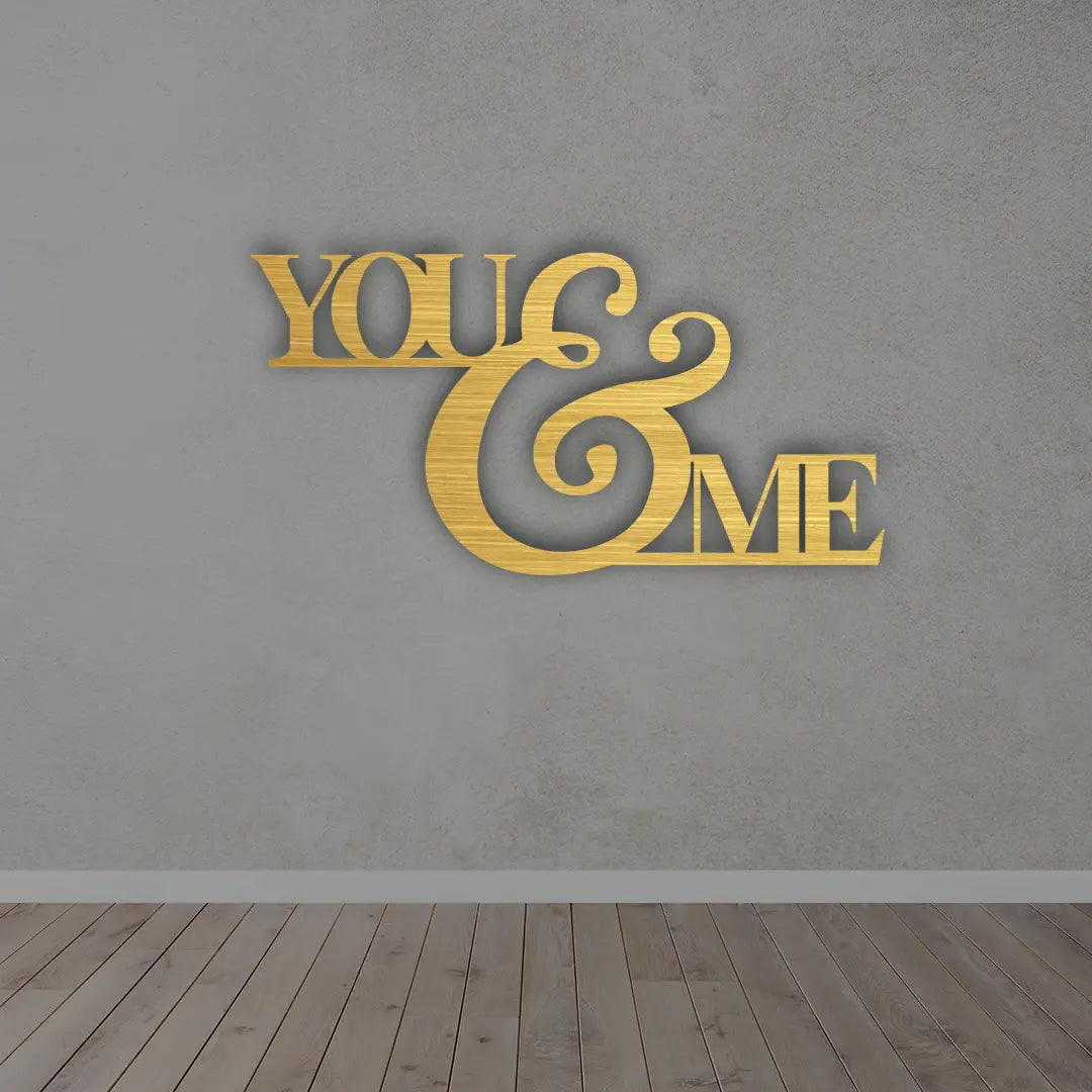 You And Me Metal Wall Art Sign in golden finish