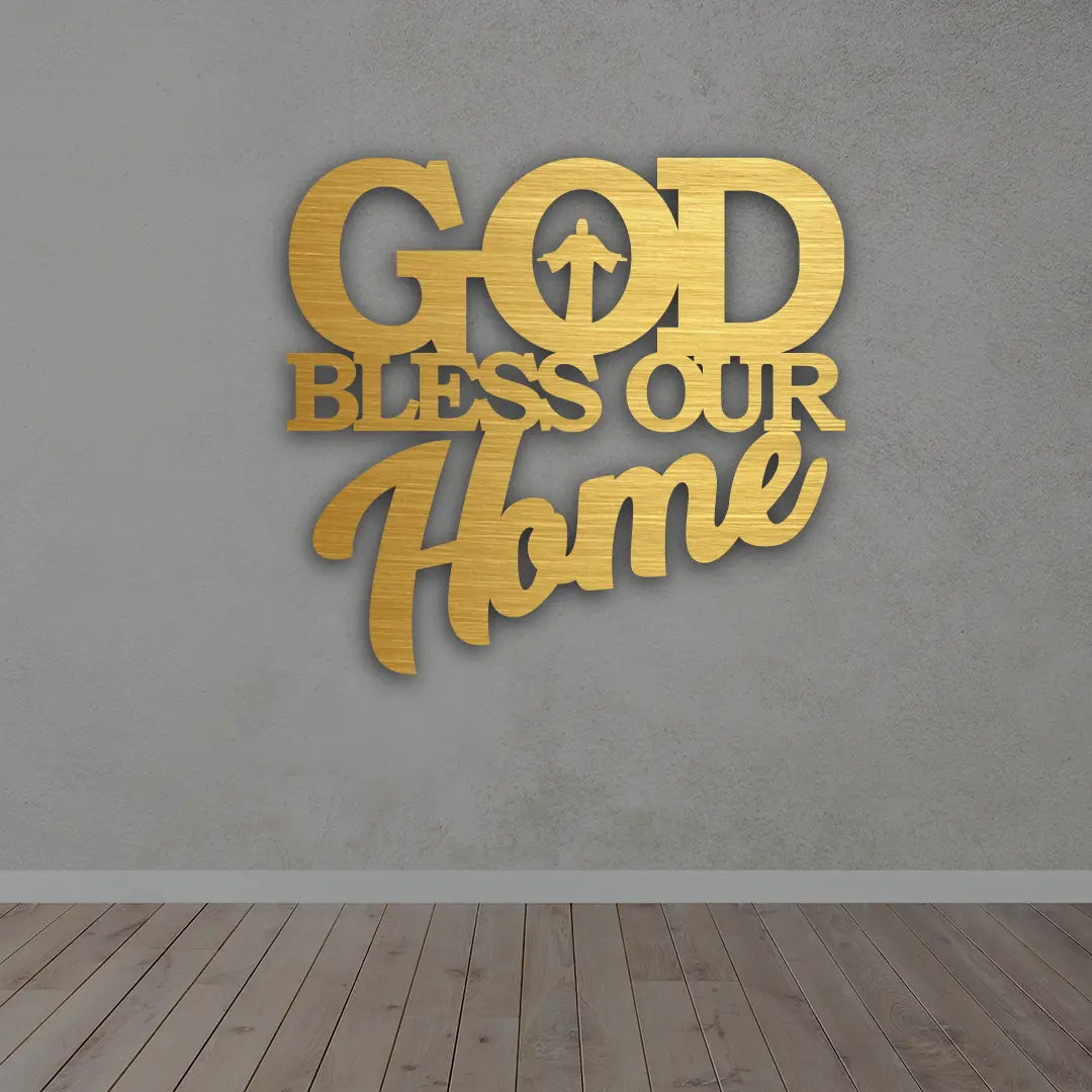 God Bless Our Home Metal Sign in Golden finish