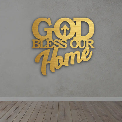 God Bless Our Home Metal Sign in Golden finish