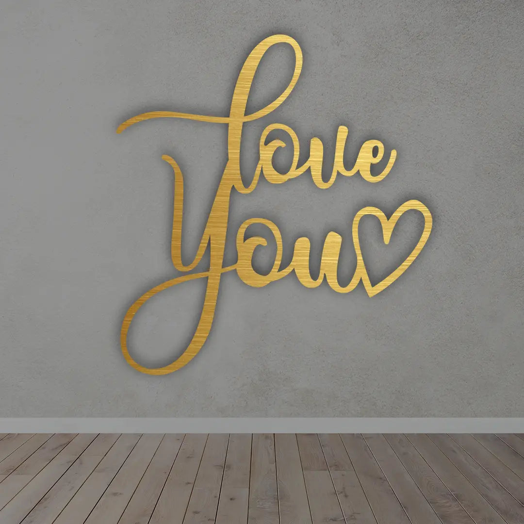 Love You Metal Wall Art Sign in golden Finish
