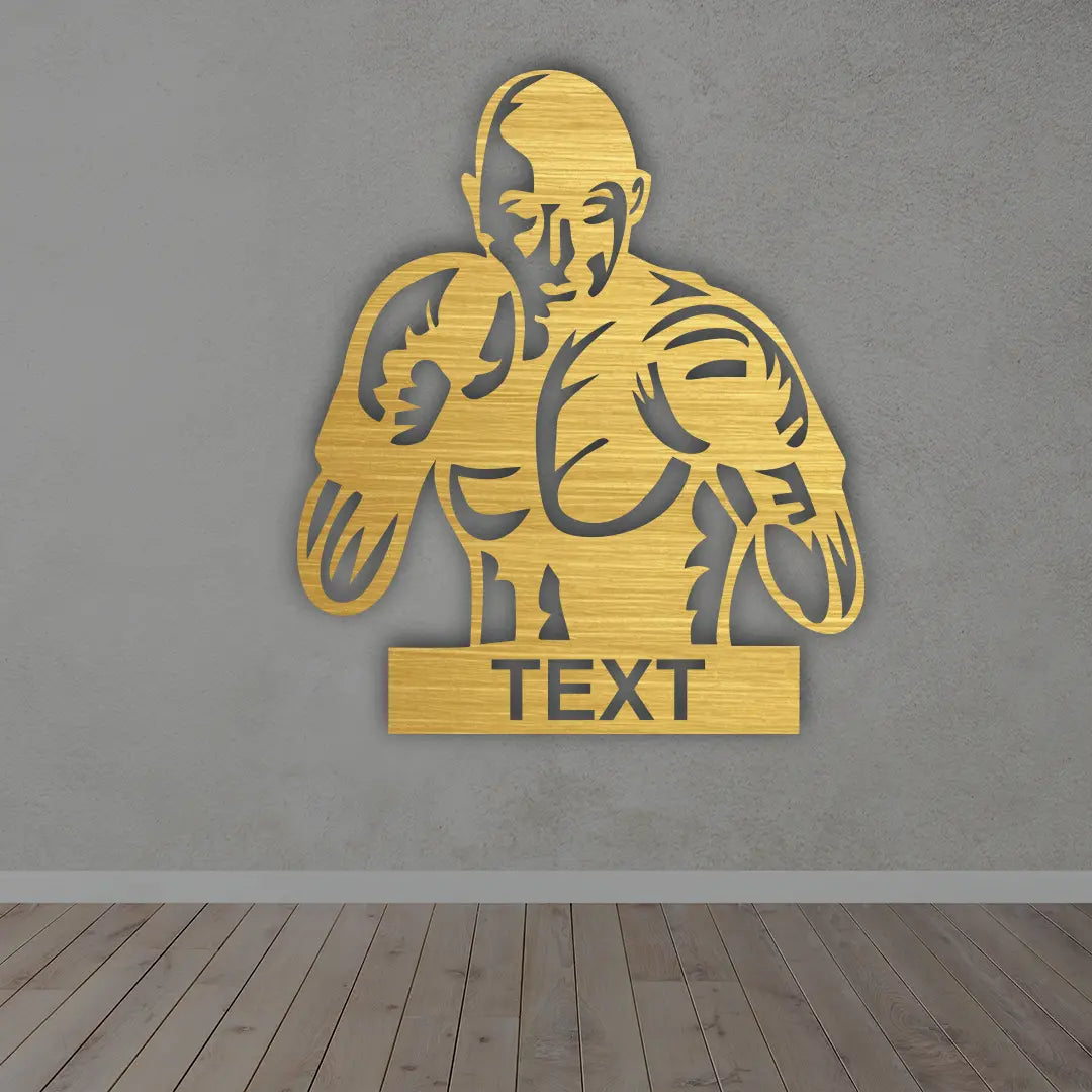 Boxer Custom Metal Sign in Golden colour mounted on wall 