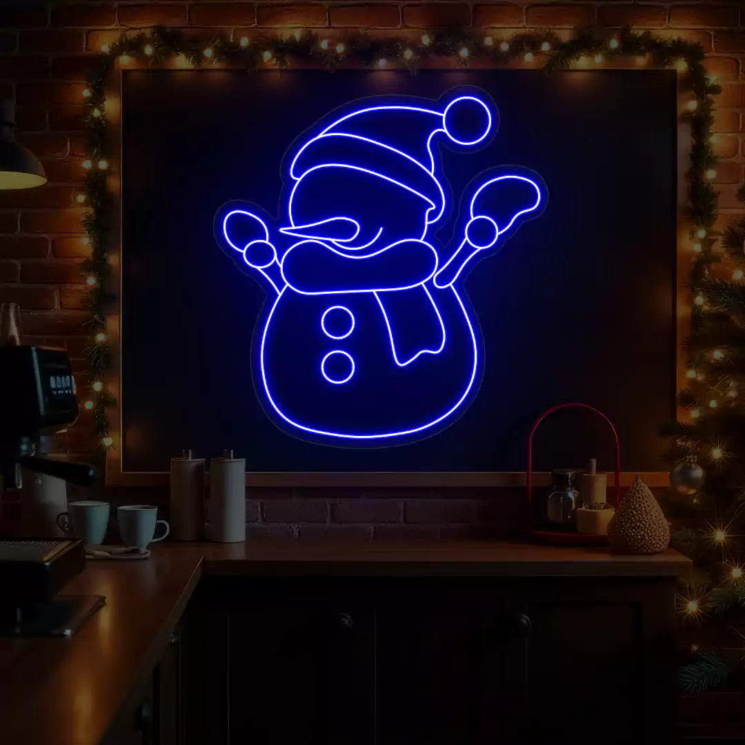 Cheerful Snowman Neon Sign | Blue