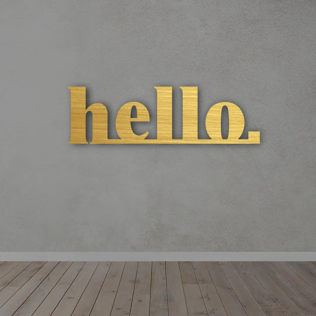 Hello Metal wall art in golden colour