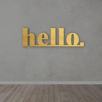 Hello Metal wall art in golden colour