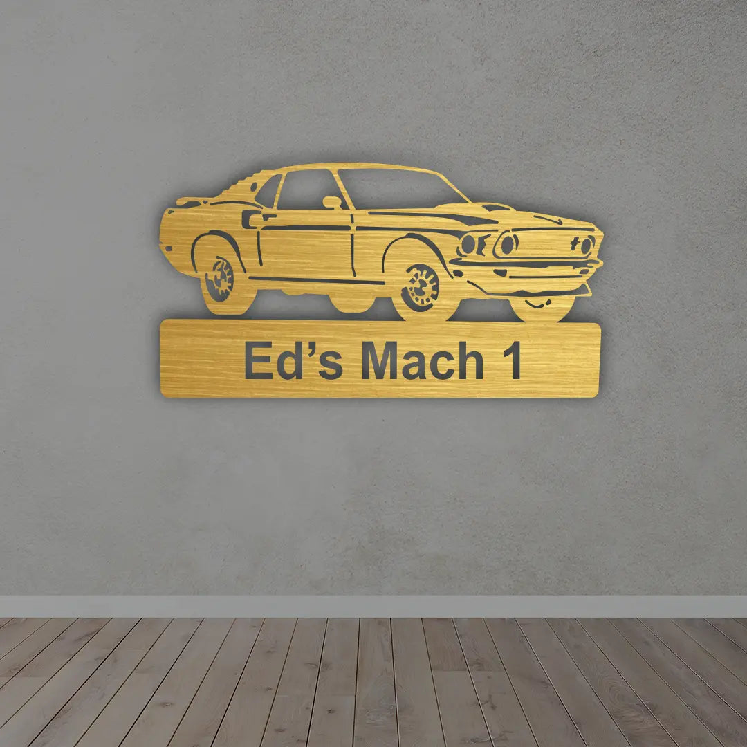 Metal Car Signs for Garage in Golden colour mounted on wall 