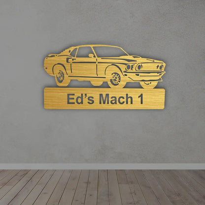 Metal Car Signs for Garage in Golden colour mounted on wall 