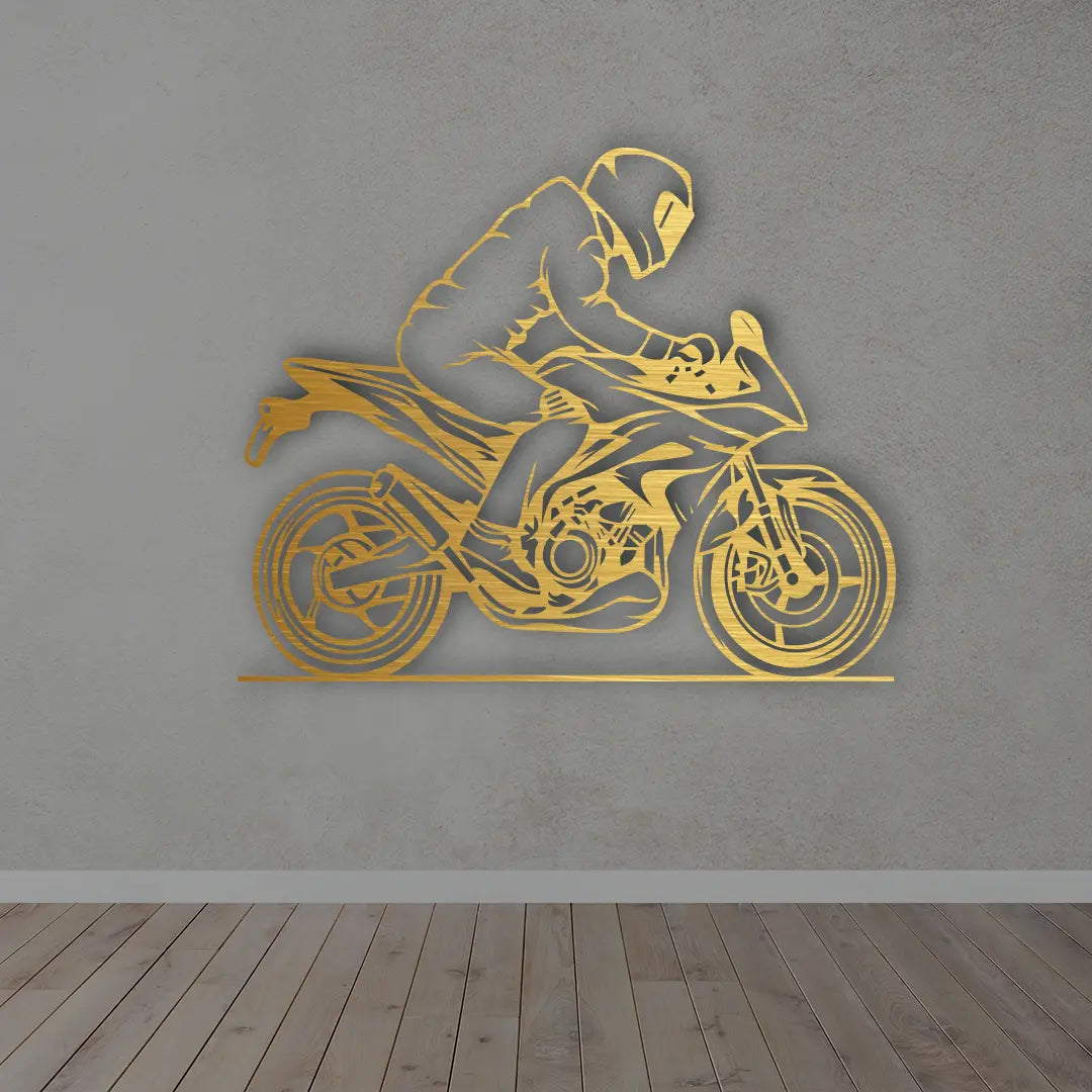 Motorcycle Metal Wall Sign in golden finish