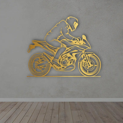 Motorcycle Metal Wall Sign in golden finish