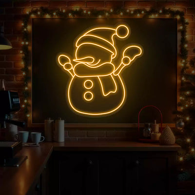 Cheerful Snowman Neon Sign | Orange