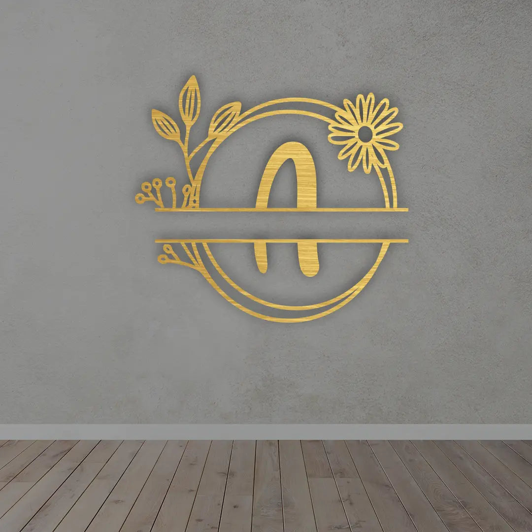 Personalized Metal Name Sign in Golden colour mounted on wall 