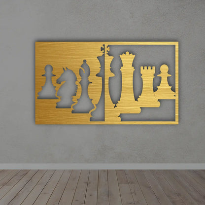 Chess Pieces 3D Wall Art in Golden finish