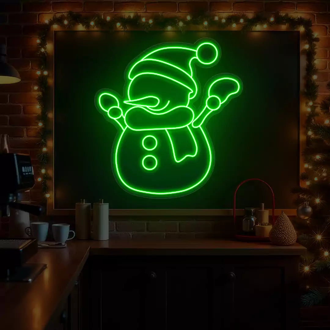 Cheerful Snowman Neon Sign | Green