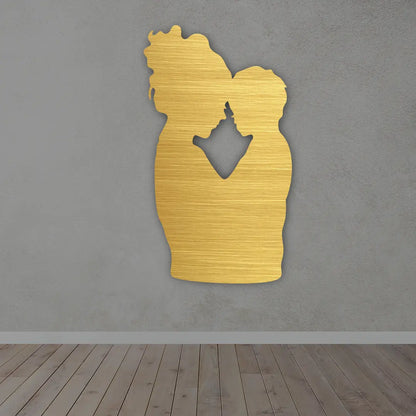 Mother and Child Metal Wall Art Sign in golden finish