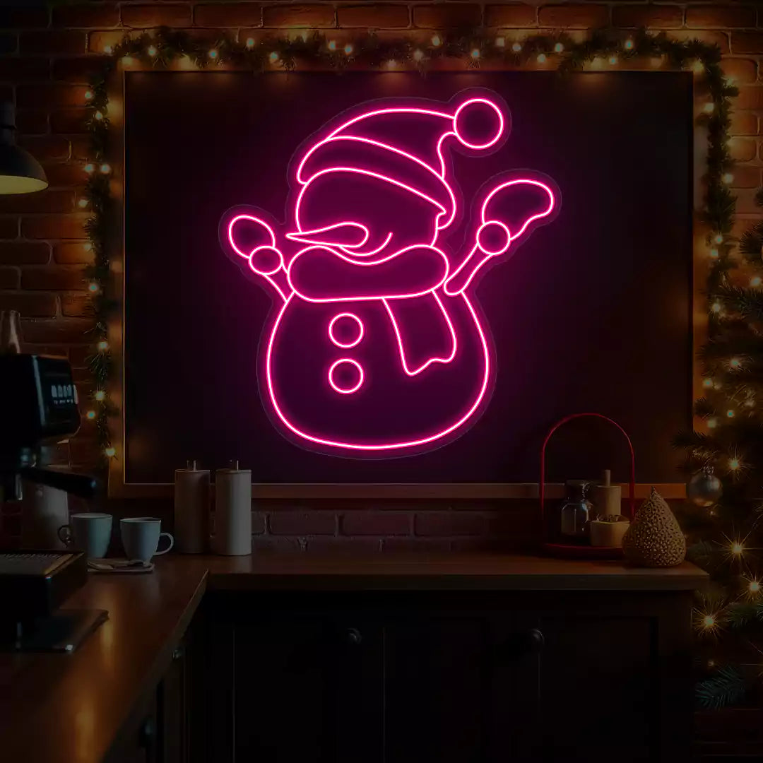 Cheerful Snowman Neon Sign | Pink