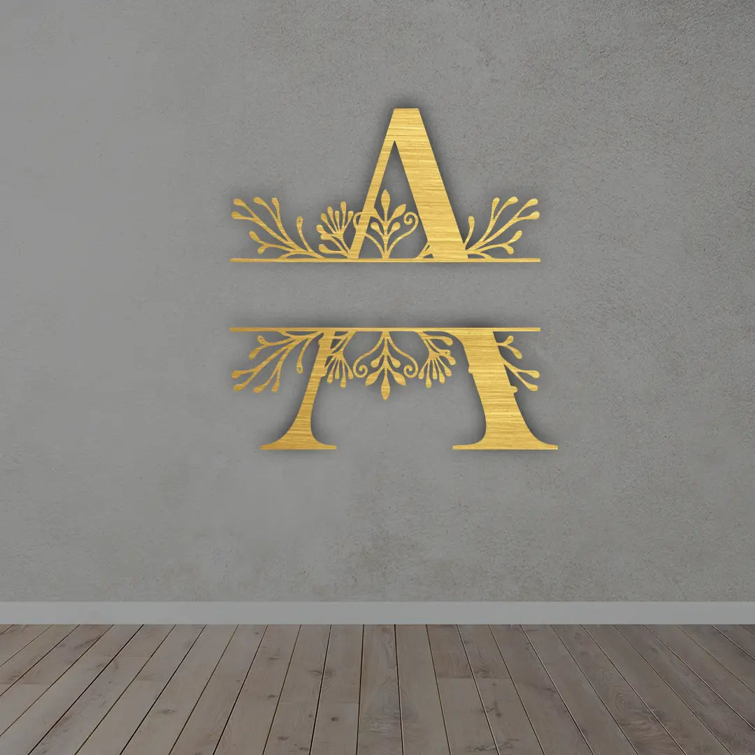 Custom Metal Name Sign in Golden colour mounted on wall 